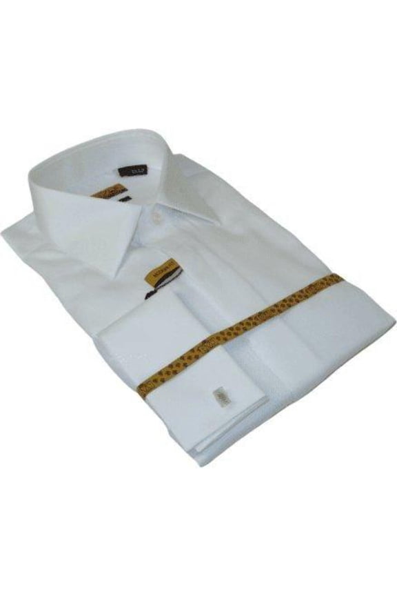 Men 100% Egyptian Cotton Shirt French Cuffs Wrinkle Resistance ENZO 71402 White