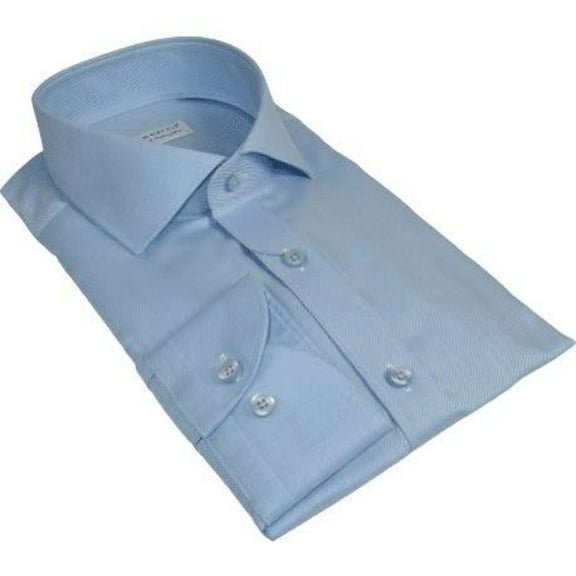 Men 100% Italian Cotton Shirt Non Iron SORRENTO Turkey Spread Collar 4883 Blue