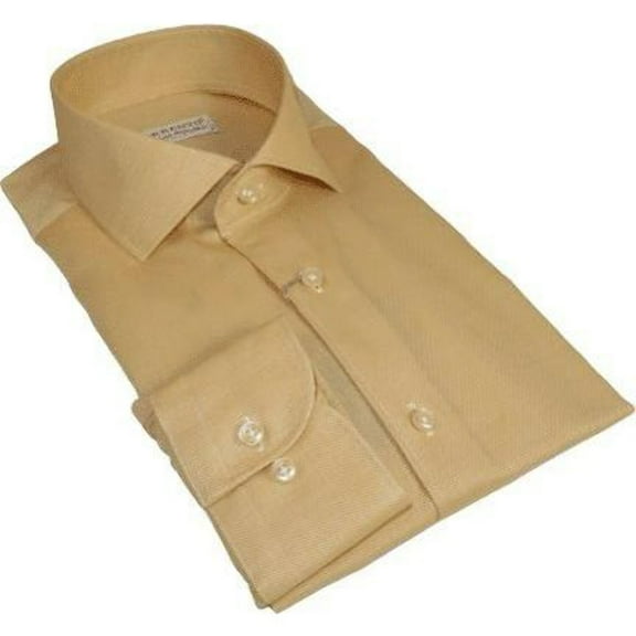 Men 100% Italian Cotton Shirt Non Iron SORRENTO Turkey Spread Collar 4902 Tan