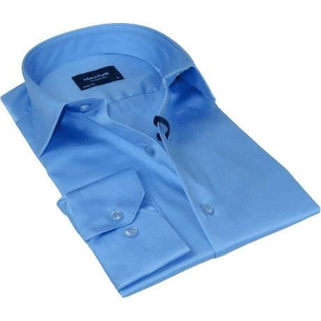 Men 100% Sateen Cotton Shirt Manschett Quesste Turkey Slim Fit 4010-05 Med Blue