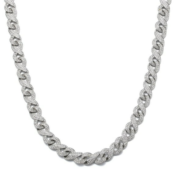 FEEL STYLE Adult 13MM Silver Plated Alloy Cuban Chain Necklace Male 5A Zircon Hip Hop Jewelry 24"