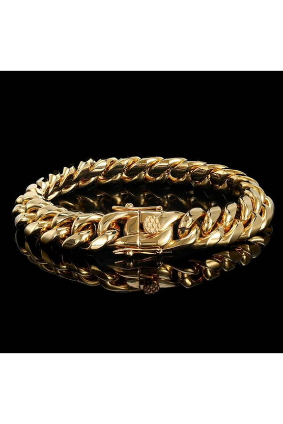 Men 14K Yellow Gold Bracelet 16mm Miami Cuban Link Charm Bracelet For Men