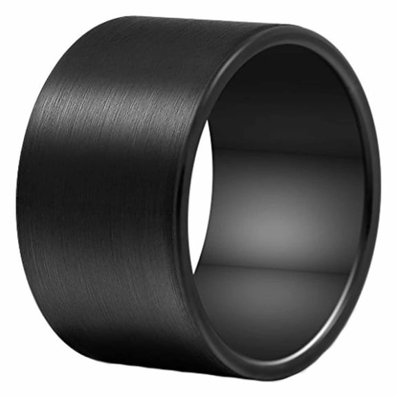 Men 14mm Wide Big Tungsten Metal Ring Black Wedding Engagement Band Flat Top Pipe Cut Matte Finish Comfort Fit