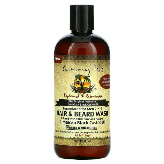Men 2-N-1 Hair & Beard Wash with Jamaican Black Castor Oil, 12 fl oz, Sunny Isle