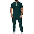 thumbnail image 1 of Men 2 Piece Casual Beach Outfits Short Sleeve Button Down Shirts Summer Loose Pant Sets Vacation Outfits Dark Green M, 1 of 6