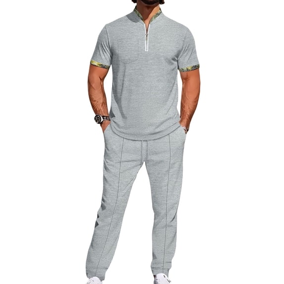 Men 2 Piece Casual Beach Outfits Short Sleeve Button Down Shirts Summer Loose Pant Sets Vacation Walking Outfits Gray XL