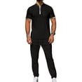 thumbnail image 1 of Men 2 Piece Casual Beach Outfits Short Sleeve Button Down Shirts Summer Loose Pant Sets Vacation Walking Outfits, 1 of 6