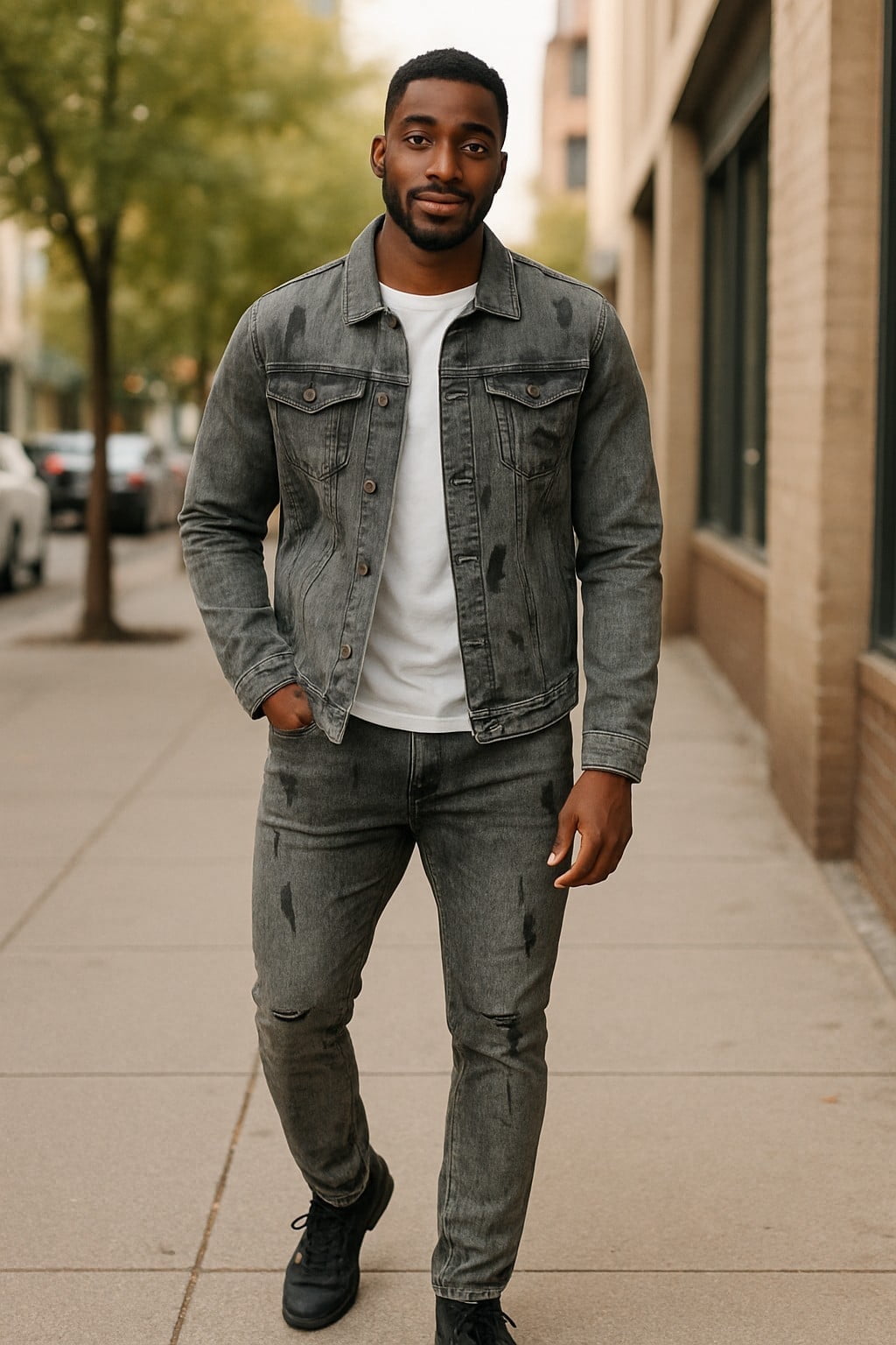 Men's 100% Cotton Denim Suit Set – Double Vent Jacket, Vest & Flat Front Pants