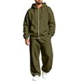 thumbnail image 1 of Men 2 Piece Fleece Lined Sweatsuit Full Zip Hooded Top and Wide Leg Jogger Pants Casual Tracksuit Set With Pockets Army Green M, 1 of 4