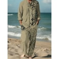 thumbnail image 1 of Men 2 Piece Linen Outfit Beach Button Down Shirt Casual Loose Pant Sets Summer Outfits Fashion Beige L, 1 of 5