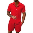 thumbnail image 1 of Men 2 Piece Linen Outfit Short Sleeve Button Down Shirts Summer Beach Shorts Casual Sets Hippie Holiday Suits, 1 of 7