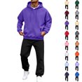thumbnail image 1 of Men 2 Piece Outfit Men Solid-Color Casual Loose Pocket Drawstring Long Pants Sweatshirt Pullover Long Sleeve Hooded Set Purple XL, 1 of 8