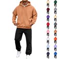 thumbnail image 1 of Men 2 Piece Outfit Men Solid-Color Casual Loose Pocket Drawstring Long Pants Sweatshirt Pullover Long Sleeve Hooded Set Rose Gold XXXL, 1 of 8
