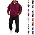 thumbnail image 1 of Men 2 Piece Outfit Men Solid-Color Casual Loose Pocket Drawstring Long Pants Sweatshirt Pullover Long Sleeve Hooded Set Wine S, 1 of 8