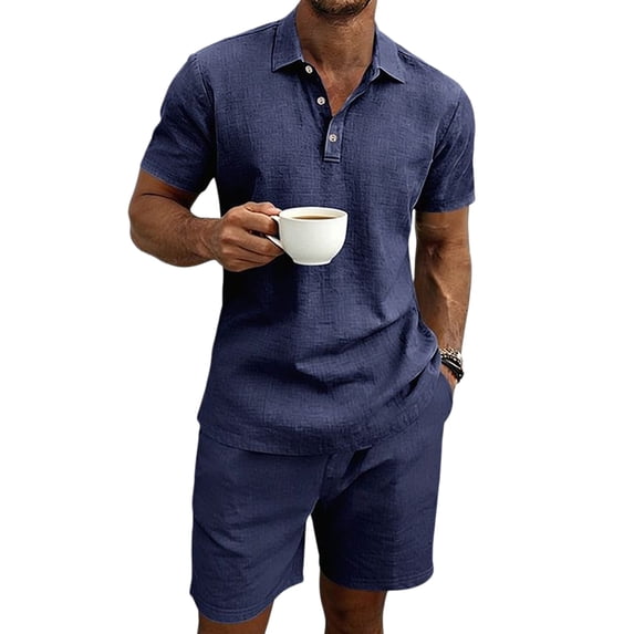 Men 2 Piece Outfits Casual Top and Pants Sets Dark Blue S