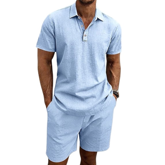 Men 2 Piece Outfits Casual Top and Pants Sets Light Blue XXXL