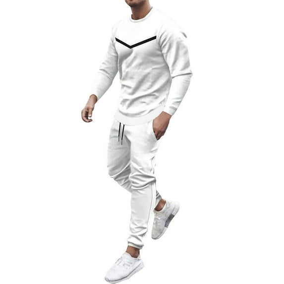 Men 2 Piece Outfits Fall Casual Crew Neck Muscle Long Sleeve Pullovers And Classic Fit Sweatpant Set Tracksuit