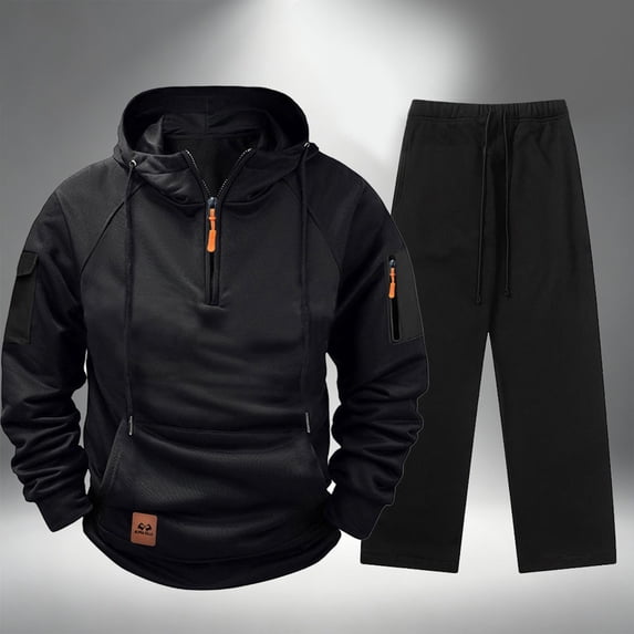 Men 2 Piece Outfits Hooded Sweatshirt and Sweatpants Set Hoodie Joggers Sets 2 Piece Plain Tracksuit Jogging Bottoms Track Suits Outfits Sweatsuits Black S