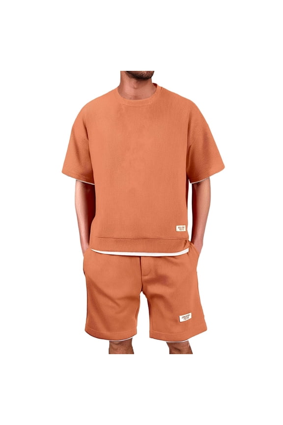 Men 2 Piece Outfits Summer Shorts Sets Tracksuit Crewneck T-Shirts And Drawstring Pants Casual Comfy Jogging Set, M