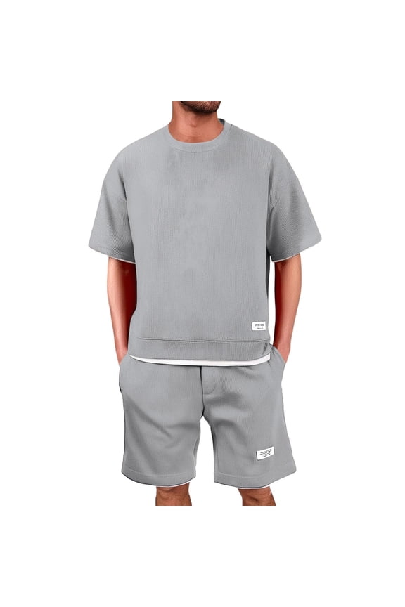 Men 2 Piece Outfits Summer Shorts Sets Tracksuit Crewneck T-Shirts And Drawstring Pants Casual Comfy Jogging Set, XL