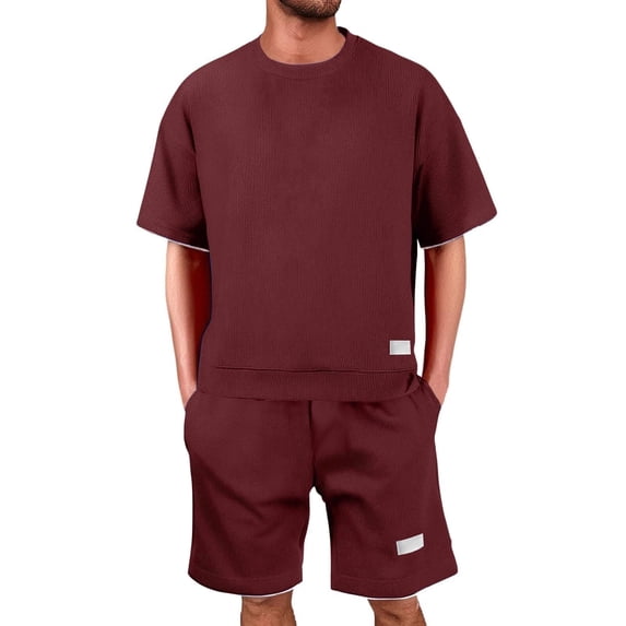 Men 2 Piece Outfits Summer Shorts Sets Tracksuit Crewneck T-Shirts And Drawstring Pants Casual Comfy Jogging Set, XL