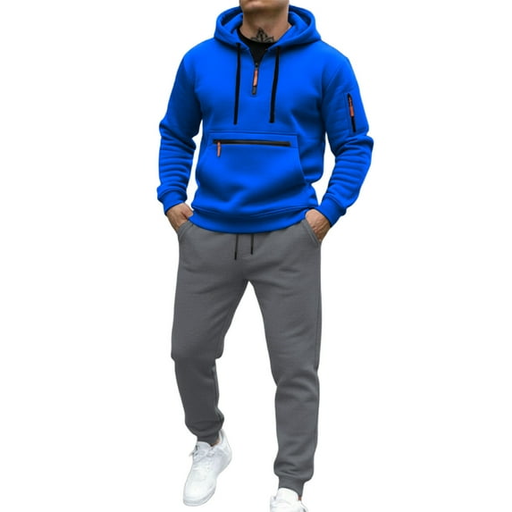Men 2 Piece Outfits Sweatsuits Hooded Full Zip Up Jacket with Multiple Pockets And Matching Jogger Pants for Athletic Casual Wear