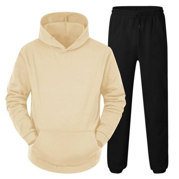 Men 2 Piece Outfits Sweatsuits Solid Color Casual Hooded Sweatshirts And Running Pants Outfit Fall Winter Suits Set