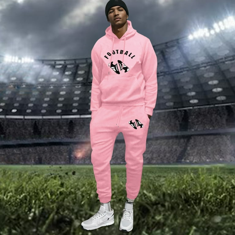 Men 2 Piece Outfits Windbreaks Sweatsuit Comfort Travel Essentials Hoodie Casual Tracksuit MenMen s Football Casual Outfit Solid Color Coconut Tree And LOSANGELES Letter Print PulloverPinkM Walmart ...