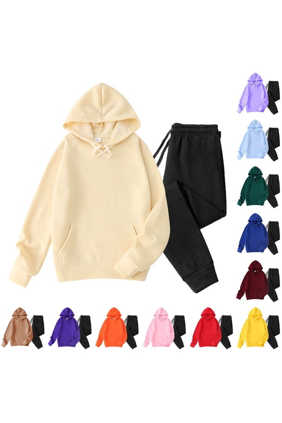 Men 2 Piece Sweatsuits Outfits Tracksuit Boys Full Set Solid Color Casual Crew Neck Long Sleeve Pullover Hoodies Sweatpants Set Drawstring Bottoms with Pockets for Sport Gym Orange L