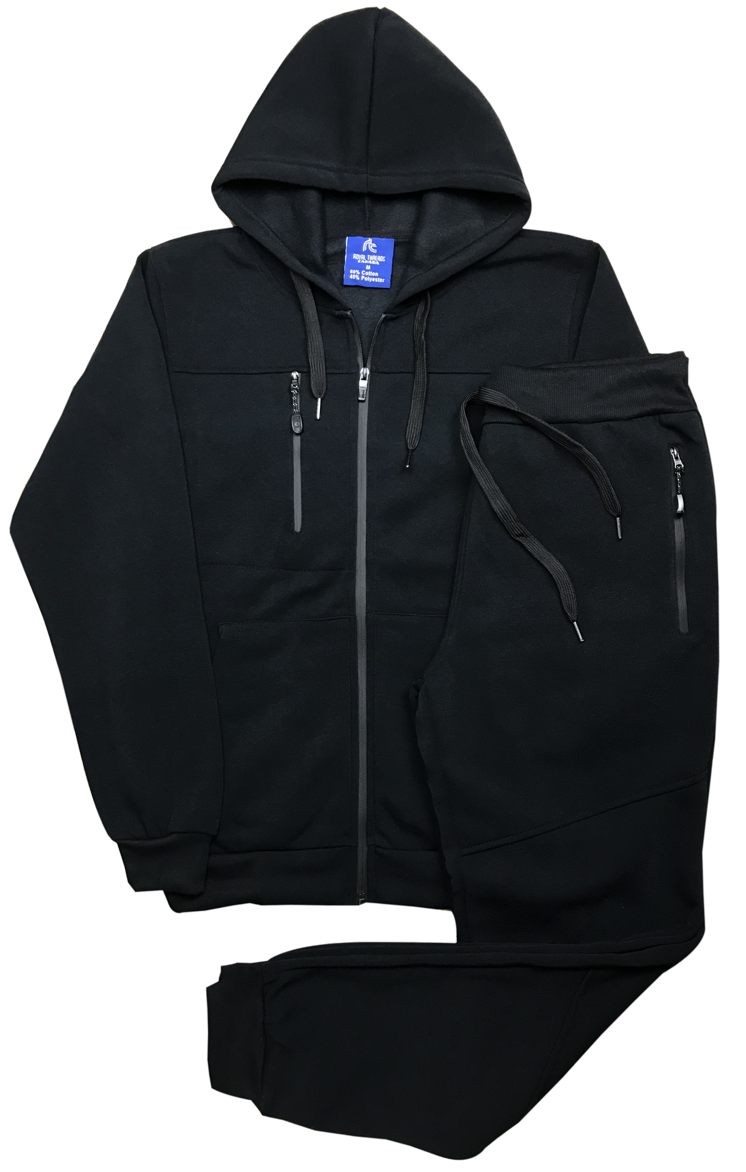 Zipper Hoodie Sweat Jacket & Sweat Pants Set - BLACK / M