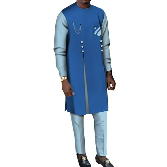 Men 2 Pieces Pants Sets African Clothes Casual Men Patchwork Top Shirt and Pants Sets African Men Clothes
