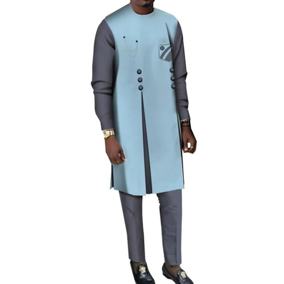 Men 2 Pieces Pants Sets African Clothes Casual Men Patchwork Top Shirt and Pants Sets African Men Clothes