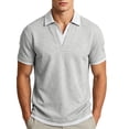thumbnail image 1 of Men 2 in 1 Striped Trim Polo Shirt, Contrast Striped Lapel V Neck Short Sleeve Breathable Casual Summer Top Gray, 1 of 9