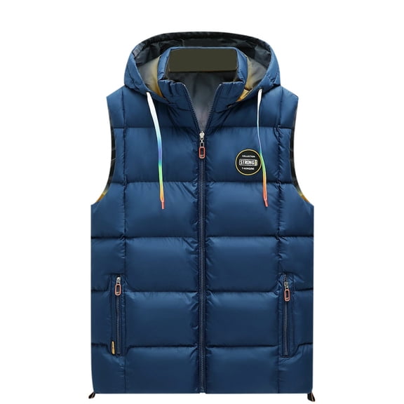 Men 2024 Autumn Winter Down Cotton Sleeveless Vest Hooded Warm Vest Vest