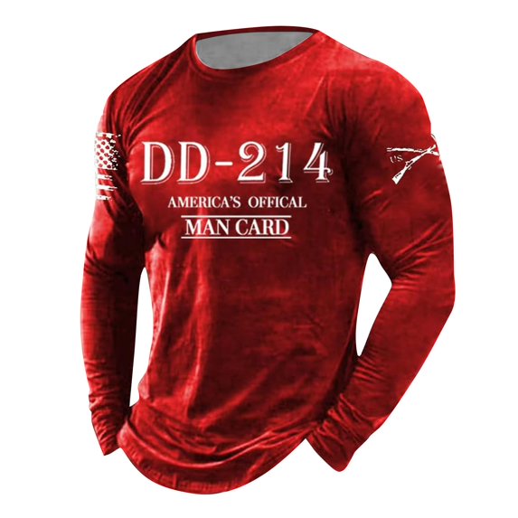 Men 214 Printed Round Neck Long Sleeved T Shirt Casual Trend Loose and Comfortable Long Sleeved T Shirt Top