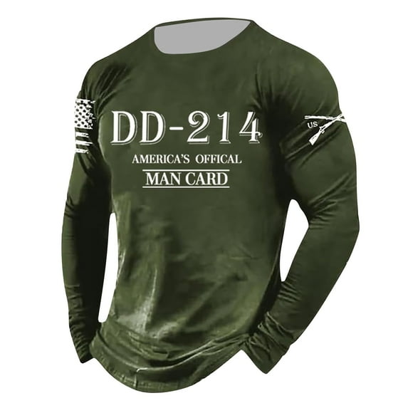 Men 214 Printed Round Neck Long Sleeved T Shirt Casual Trend Loose and Comfortable Long Sleeved T Shirt Top