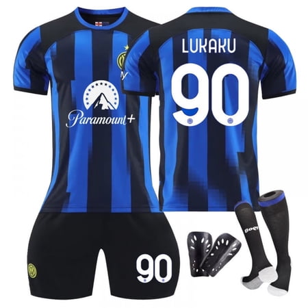 Men 23 24 Inter Milan Home Soccer Jersey Suits No 10 Lautaro 9 Dzeko 90 Lukaku 23 Barella Italy Fan Shirt Sportswear Kit Team Socks Shin Guards Sport