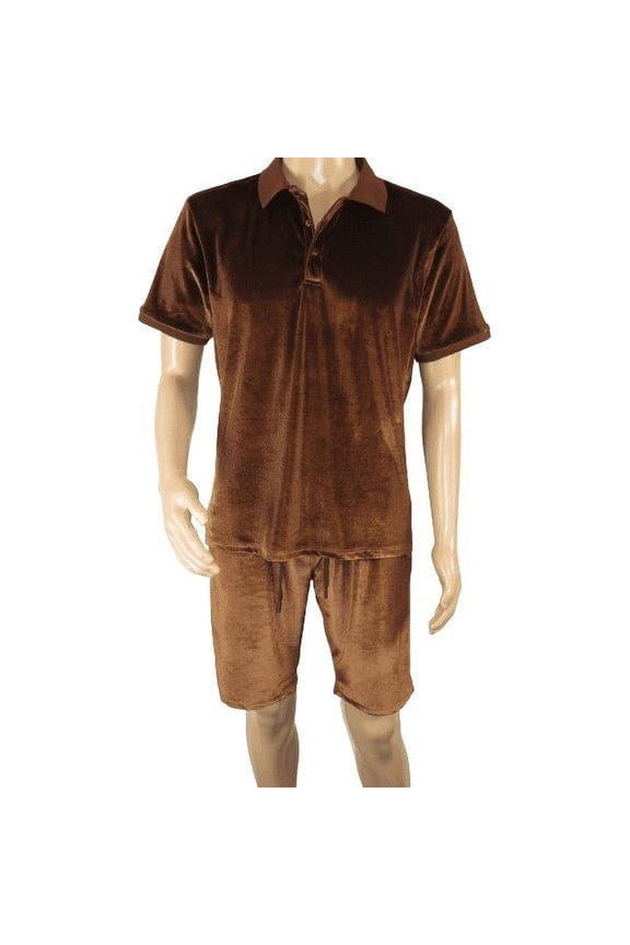 Men 2pc Stacy Adams leisure jogging suit Shorts Set Summer 3820 Brown Velvet