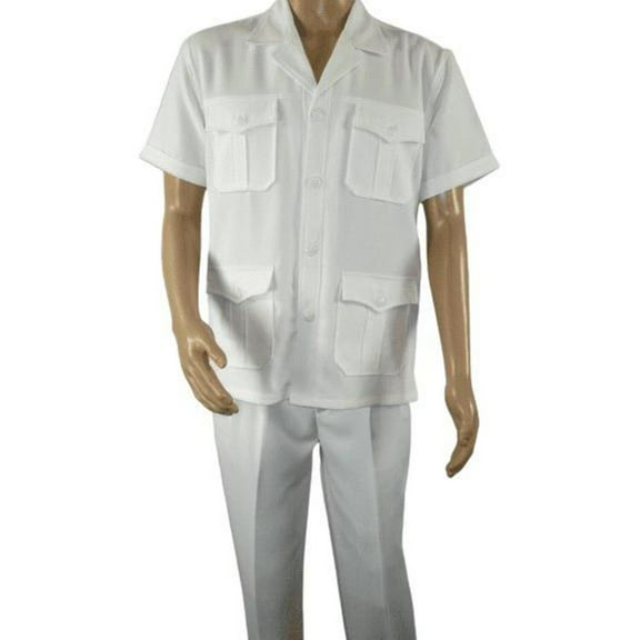 Men 2pc Stacy Adams leisure suit guayabera traditional matching Set 2201 White