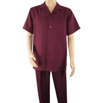 Men 2pc Walking Leisure Suit Short Sleeves By DREAMS 255-06 Solid Burgundy