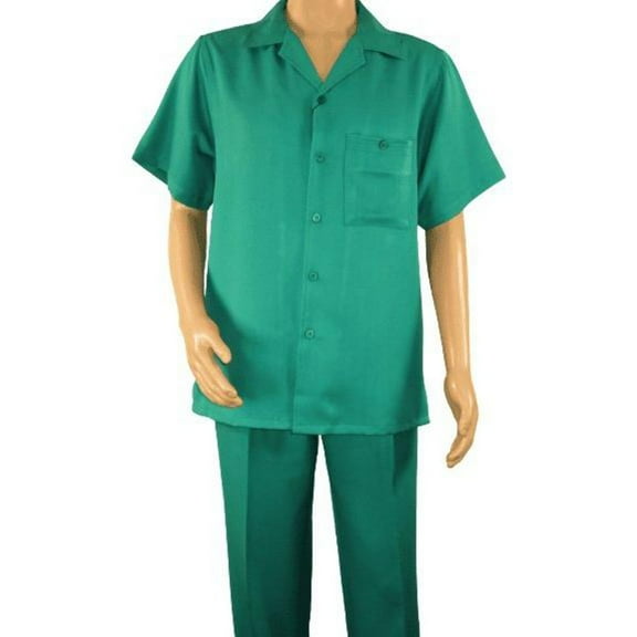 Men 2pc Walking Leisure Suit Short Sleeves By DREAMS 255-14 Solid Emerald green