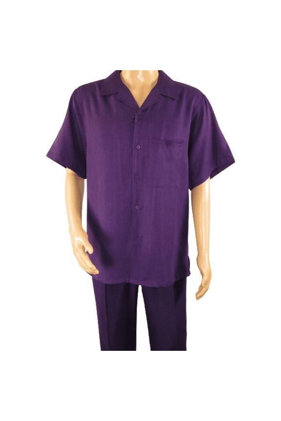 Men 2pc Walking Leisure Suit Short Sleeves By DREAMS 256-19 Solid Purple