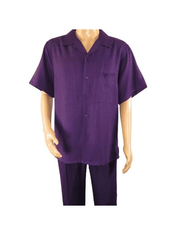 Men 2pc Walking Leisure Suit Short Sleeves By DREAMS 256-19 Solid Purple