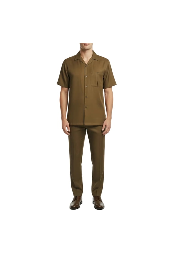 Men 2pc Walking Leisure Suit Short Sleeves By DREAMS 256-22 Solid Caramel