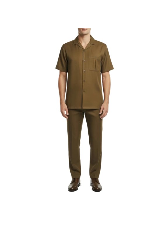 Men 2pc Walking Leisure Suit Short Sleeves By DREAMS 256-22 Solid Caramel