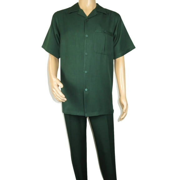 Men 2pc Walking Leisure Suit Short Sleeves By DREAMS 256-24 Hunter Green