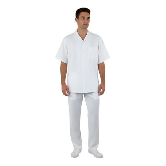 Men 2pc Walking Leisure Suit Short Sleeves By DREAMS 256 Solid White New