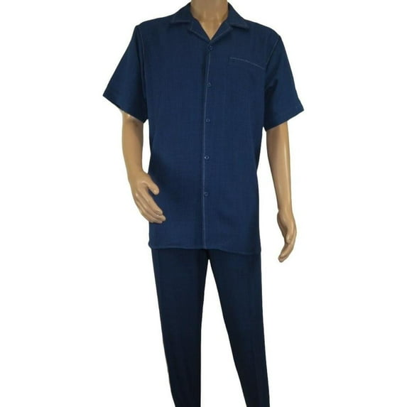 Men 2pc Walking Leisure Suit Short Sleeves By DREAMS Fancy 265-31 Sailor Blue