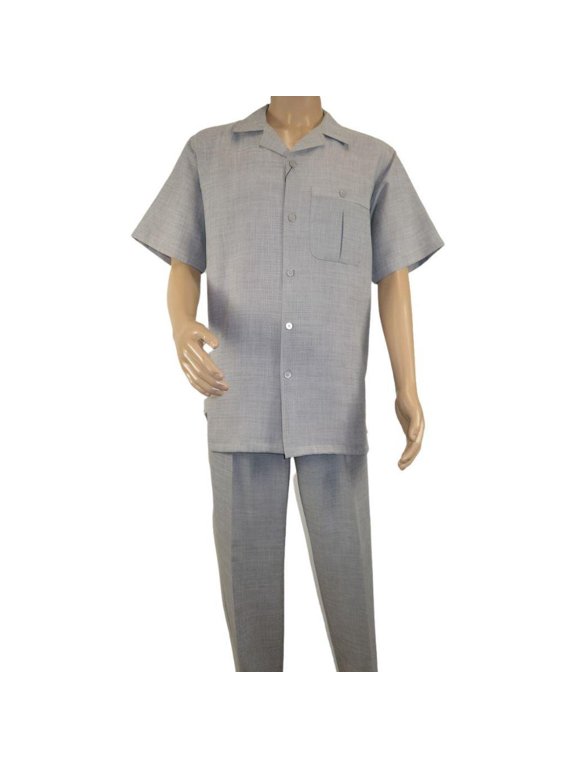 Men 2pc Walking Leisure Suit Short Sleeves By DREAMS Fancy 277-35 Steel Gray