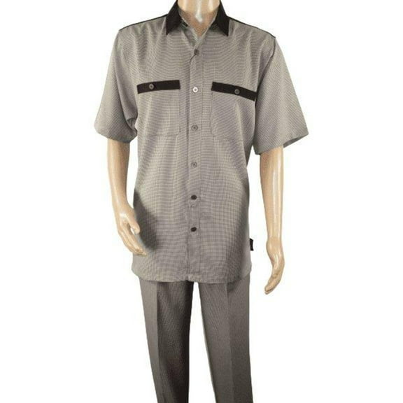 Men 2pc Walking Leisure Suit Short Sleeves DREAMS 263-12 Brown Tan Salt Pepper